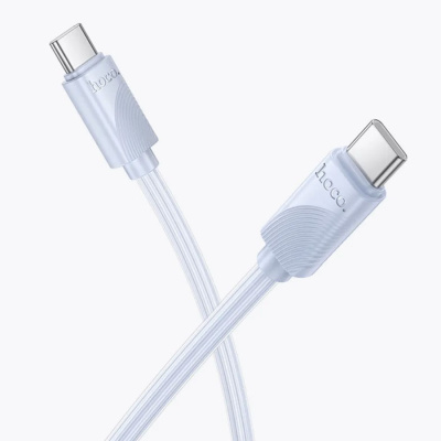 Кабель Type-c to Type-c HOCO X114 Energy, 1.0м, круглый, PD60Вт, ПВХ, цвет: голубой (1/31/310)